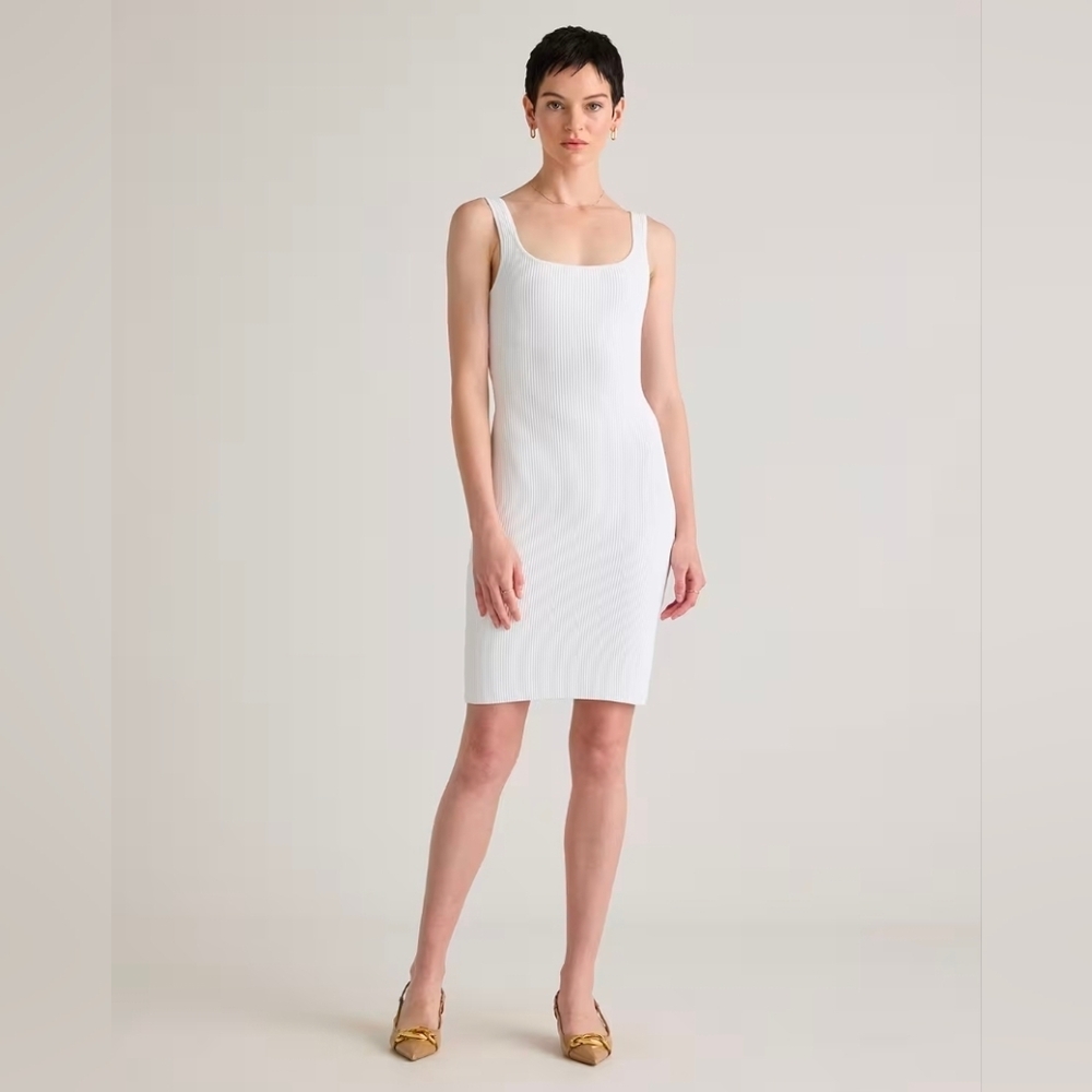 Quince Square Neck Ribbed Knit Mini Dress white small  $110 bodycon